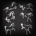 Set with hand-drawing graphic of a running horses Royalty Free Stock Photo