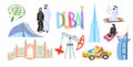 Set of 10 hand drawing icon symbol from Dubai, United Arab Emirates, Middle East Royalty Free Stock Photo