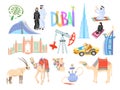 Set of 15 hand drawing icon symbol from Dubai, United Arab Emirates, Middle East Royalty Free Stock Photo