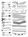 Set of hand drawing page dividers borders and arrow, doodle floral design elements Royalty Free Stock Photo