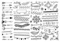 Set of hand drawing page dividers borders and arrow, doodle floral design elements Royalty Free Stock Photo