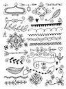 Set of hand drawing page dividers borders and arrow, doodle floral design elements Royalty Free Stock Photo