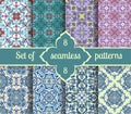 Set hand drawing tile vintage color seamless pattern. Italian majolica style