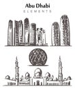 Set of hand-drawn Abu Dhabi buildings elements sketch vector illustration