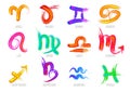 Set of hand drawn acrylic brush zodiac signs. Royalty Free Stock Photo