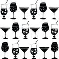 Set of hand drawn alcoholic drinks, cocktails. Pattern for fabric or wrapping paper. Happy New Year celebration concept