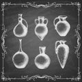 Set of hand-drawn amphora on chalk board. Royalty Free Stock Photo