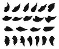 Set of hand drawn angel or bird wings silhouettes. Monochrome drawing elements.