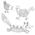Set of hand drawn animals: fox, hend and chicken Royalty Free Stock Photo