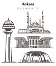 Set of hand-drawn Ankara buildings elements sketch illustration