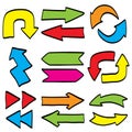 Set of hand drawn arrow multicolored,cartoon ,doodle Royalty Free Stock Photo