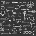 Set of hand drawn arrows on dark background. doodle arrows Royalty Free Stock Photo