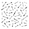 Set of hand drawn arrows and hearts. Vector illustration.
