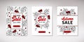 Set of hand drawn autumn sale banners with leaves. Vertical autumn design with space for text. Vector illustration Royalty Free Stock Photo
