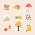 Set of hand drawn autumn stickers