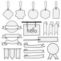 Set Of Hand Drawn Banners Labels Tags And Ribbons. Hand Drawn Doodle Isolated Elements. Royalty Free Stock Photo