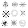 set of hand-drawn beautiful snowflake. decor element. monochrome. vector doodle