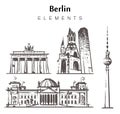 Set of hand-drawn Berlin buildings elements sketch illustration