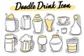 Set of hand drawn beverages doodle drink icon.
