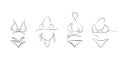 Set of hand drawn bikinis. Sketch of women's swimwear for summer vacation on the beach. Black outline isolated on Royalty Free Stock Photo