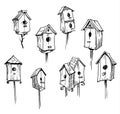 Set of hand drawn bird houses Royalty Free Stock Photo