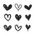 Set of hand-drawn black hearts. Doodle heart.