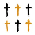 Set of hand-drawn black and yellow grunge cross icons Royalty Free Stock Photo