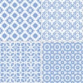 Set of hand drawn blue Moroccan seamless patterns for Ramadan Kareem greeting cards, islamic backgrounds, fabric, web