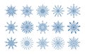 Set of hand drawn blue snowflake icon isolated on white background. Winter design element snow flake frost crysta circular