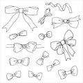 Set of hand drawn bows. Outlines decorative bows