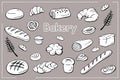 Set of hand-drawn bread and bakery in line style. Royalty Free Stock Photo