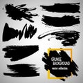 Set of hand drawn brushes and design elements. Black paint, ink brush strokes, splatters. Artistic creative shapes. Vector Royalty Free Stock Photo