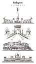 Set of hand-drawn Budapest buildings, Budapest elements sketch vector illustration