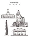 Set of hand-drawn Buenos Aires buildings, elements sketch vector illustration