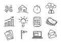 Set of hand drawn business icons isolated on white background