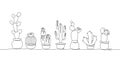 Set of hand drawn cacti in pots Royalty Free Stock Photo