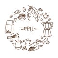 Set of hand drawn cafe theme. Doodles for coffee, bakery for cafe menu, pastry shop. Banner for menu and recipes
