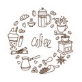 Set of hand drawn cafe theme. Doodles for coffee, bakery for cafe menu, pastry shop. Banner for menu and recipes