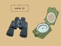 Set of hand drawn camping equipment drawing vector. Royalty Free Stock Photo