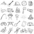 Set of hand drawn camping icons.