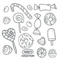 Set hand drawn candies, donut, lollipop, candy Royalty Free Stock Photo