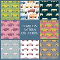 Set of hand drawn car seamless pattern. Collection cars pattern in doodle style