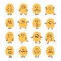 Set of hand drawn cartoon smiley monsters. Collection of different cute fluffy monsters characters Royalty Free Stock Photo