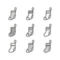 Set of hand-drawn children`s winter socks. Cute icons in a linear style Royalty Free Stock Photo