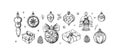 Set of hand drawn Christmas decorations. Christmas tree vintage toys. Vector illustration in sketch style Royalty Free Stock Photo