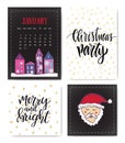 Set of hand drawn Christmas party and New year greeting cards. Handwritten lettering. Vector design element for invitations decora Royalty Free Stock Photo