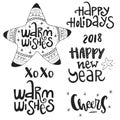 Set of hand drawn Christmas phrases and words. Cute New Year lettering collection. Vector illustration
