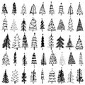 Set of hand drawn christmas tree. Holiday decoration isolated elements. Vector illustration. Use for Greeting Scrapbooking, Congra