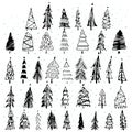 Set of hand drawn christmas tree. Holiday decoration isolated elements. Vector illustration. Use for Greeting Scrapbooking, Congra