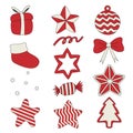 A set of Hand-drawn Christmas Vector elements. include stars, socks, candy, a bow, a xmas tree, a gift box in minimal concept Royalty Free Stock Photo